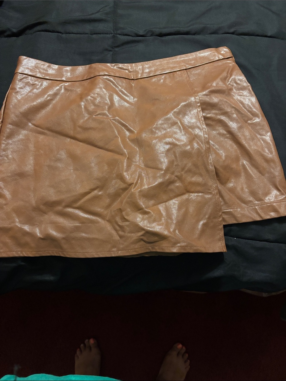 iris Brown Faux Leather Mini Skirt